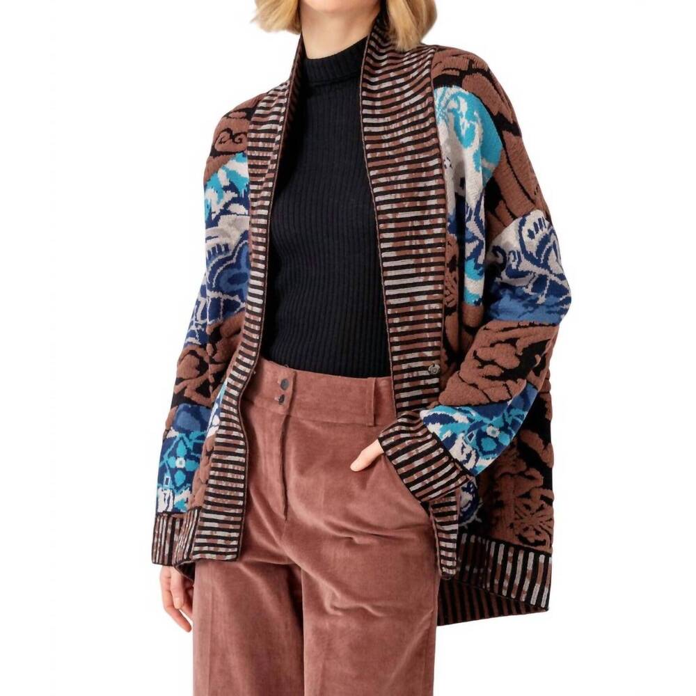 NEW IVKO jacquard cocoon coatigan in brown/black